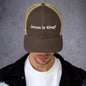 Trail-ready trucker cap designed for hikers and outdoor enthusiasts."

