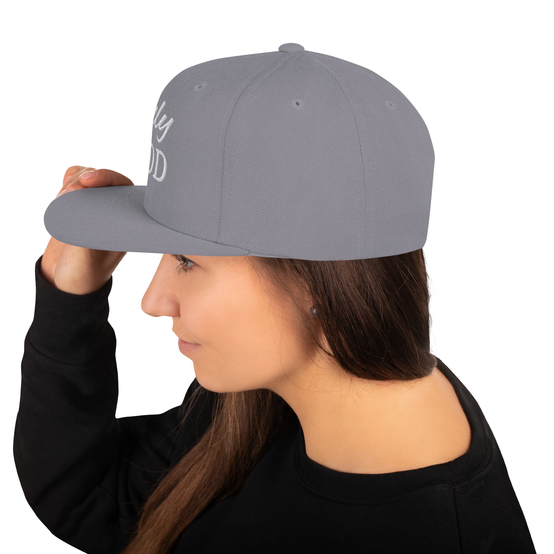 "Snapback hat with flexible materials for a perfect, custom fit."