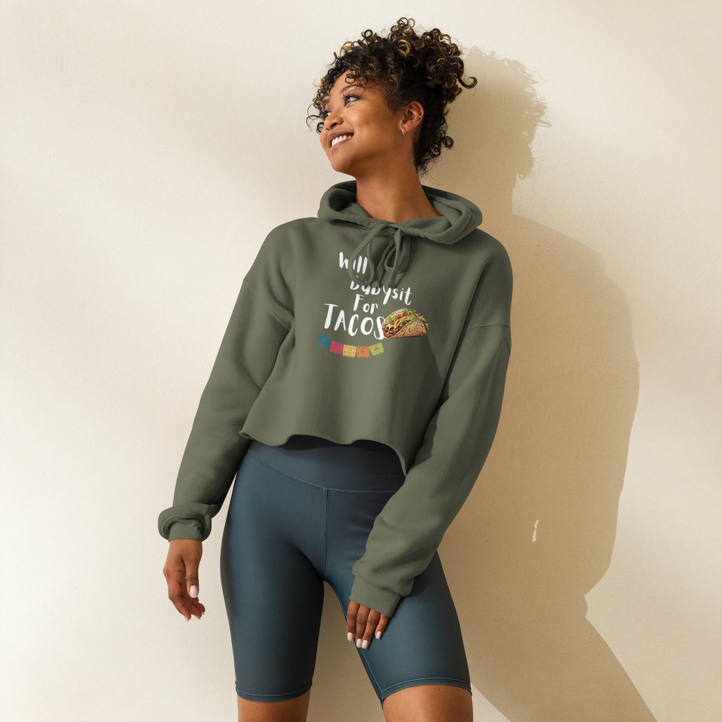 A fun and quirky hoodie featuring a Babysat For Tacos print.

