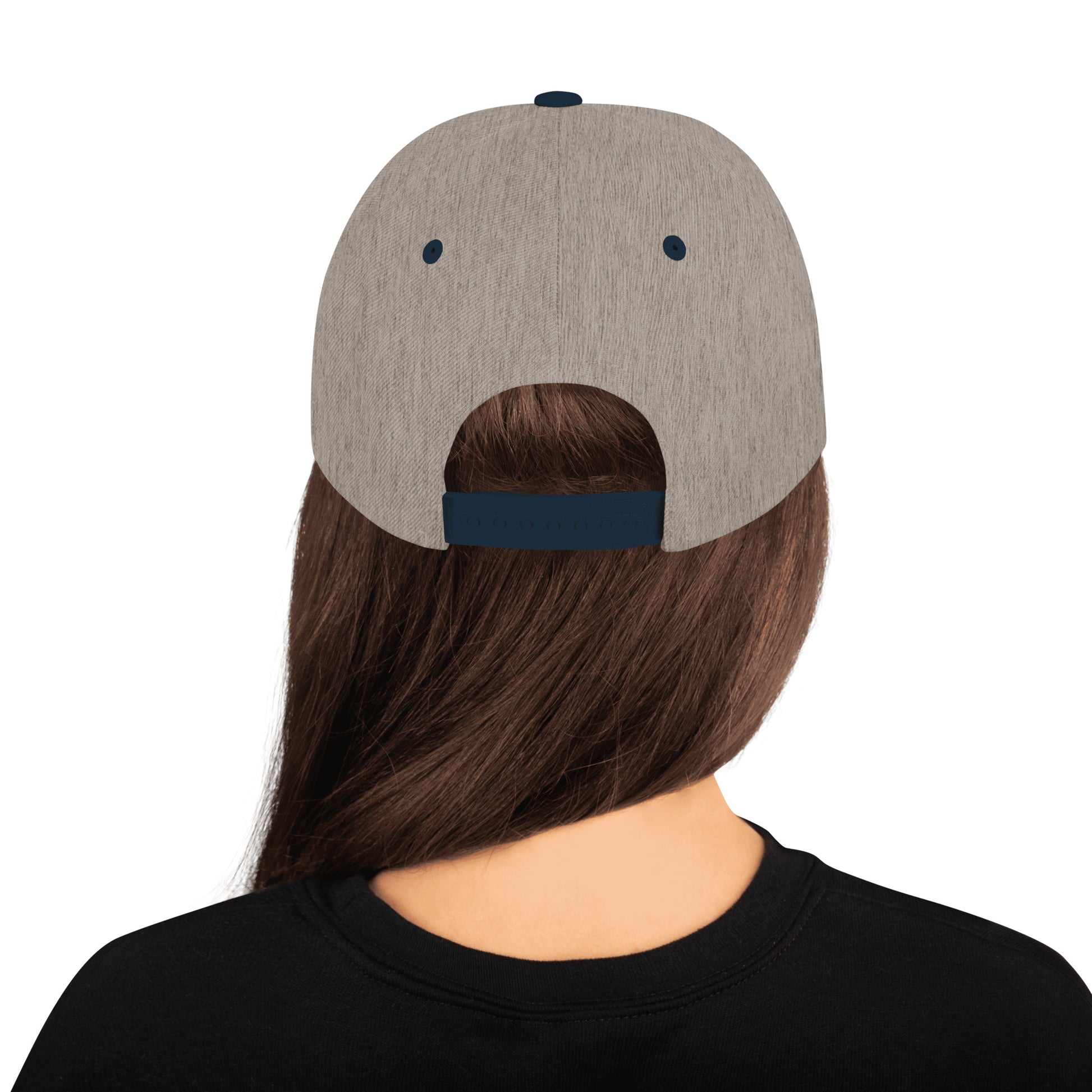 "Low-profile snapback hat with a stealthy, minimalist design."